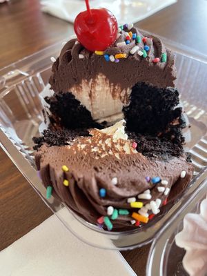 Inside Queen Crème-filled Ghirardelli’s Chocolate cupcake   at The Happy Bakery in Ofallon