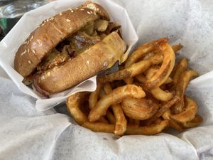 Delicious curly fries and a special of the day  at The Happy Bakery in Ofallon