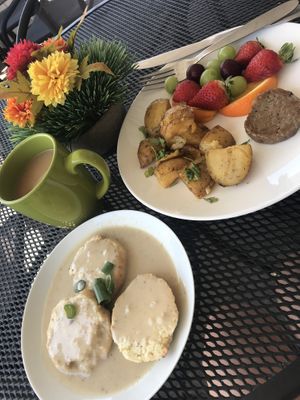 Brunch at The Happy Bakery was delicious! $12 for all of this & a refillable coffee bar! Really wanted the cinnamon roll but I was too full! Maybe next time!  at The Happy Bakery in Ofallon