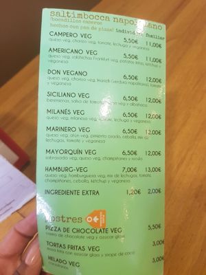 Vegan desserts menu   at Mano a Mano in Cartagena