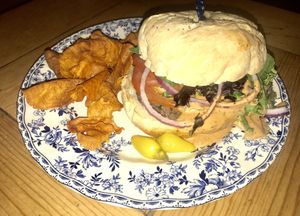Vegan cheeseburger at Alma Verde - Hipodromo in Tijuana