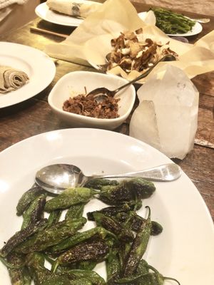 Chili peppers, jackfruit, nachos w vegan cheese, broccolini, asparagus and more at The Bel Air Treehouse in Los Angeles