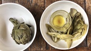 Amazing artichoke with garlic/lemon infused olive oil at The Bel Air Treehouse in Los Angeles