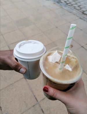 Iced latte and hot chocolate at Gaard Coffee Hide in Sheffield