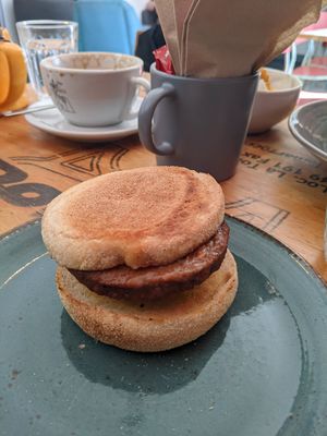 Vegan breakfast muffin at Gaard Coffee Hide in Sheffield