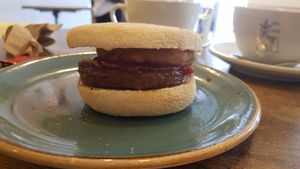 Sausage and hash muffin at Gaard Coffee Hide in Sheffield
