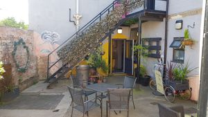 Outside seating area at Gaard Coffee Hide in Sheffield