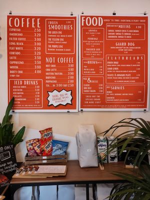 Menu on the wall at Gaard Coffee Hide in Sheffield