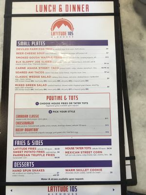 Menu 1 at Latitude 105 in Estes Park