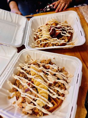 cinnamon apple waffle and peaches and cream waffle at Culture Coffee & Tea Bar in Virginia Beach