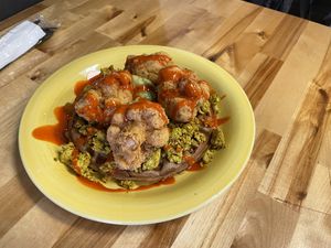 Buffalo “chicken” tofu waffle. Amazing !  at Culture Coffee & Tea Bar in Virginia Beach