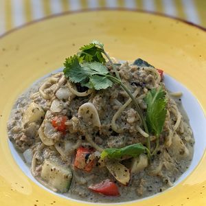 Impossible Pork Thai Green Curry Spaghetti at Privé - Asian Civilisation Museum  in Central Singapore