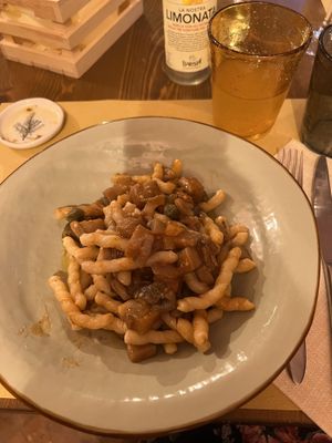 Pasta with egg plant tomato sauce   at Cantina & Bottega in Gravedona Ed Uniti