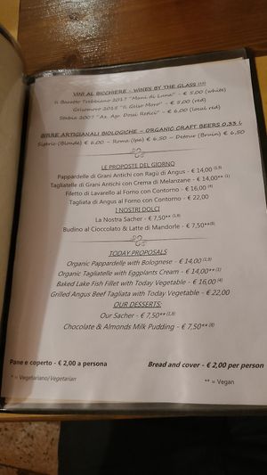 One page of the menu with vegan options mentioned. at Cantina & Bottega in Gravedona Ed Uniti