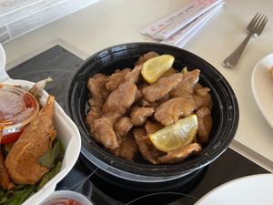 Lemon chicken, our fav out of everything  at Buddha's Vegan Restaurant in Toronto