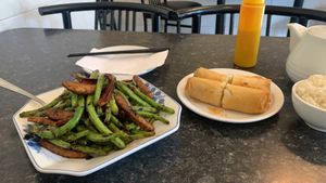 Springs rolls (#308) and Stir-fried Green Beans with Veggie Chops (#63). So good! at Buddha's Vegan Restaurant in Toronto