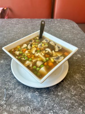 Corn and tofu soup  at Buddha's Vegan Restaurant in Toronto