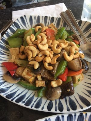 Vegetables with tofu and cashews  at Buddha's Vegan Restaurant in Toronto