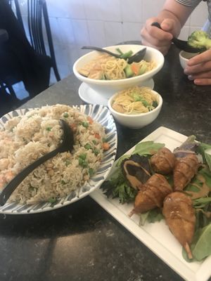Rice with shrimp and chicken  at Buddha's Vegan Restaurant in Toronto