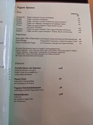 Vegan menu at Fratelli Miccoli - Huckelrieder in Bremen