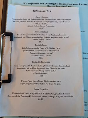 Current special offers (at least one vegan dish on first page) at Fratelli Miccoli - Huckelrieder in Bremen