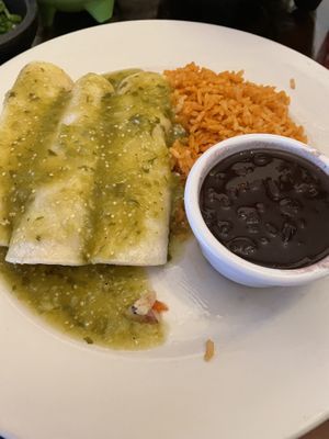 Enchiladas de papas with verde sauce, no cheese, no sour cream.  at Grand Hacienda in St Pete Beach