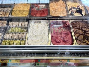 All vegan flavours are clearly marked. A partial view.  at Amorino in Milan