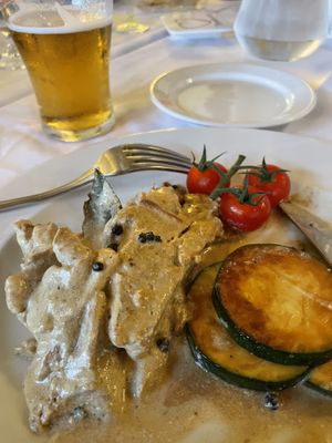 Seitan steak with peppercorn saucee  at Safari in Portimao