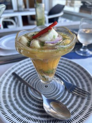 Banana ceviche (banana, citrus juice, onions, herbs, chilli)  at Safari in Portimao
