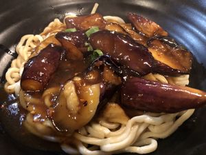 Vegan eggplant noodles  at Davis Noodle City in Davis