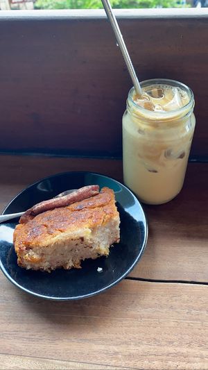 Vegan banana bread and coffee  at Hangten Rooftop Restaurant in Weligama