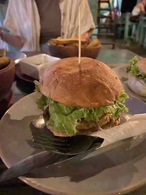 Burger (bread was really dry and old, not good)  at Hangten Rooftop Restaurant in Weligama