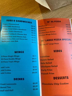 Menu at The Greener Kitchen in Baltimore