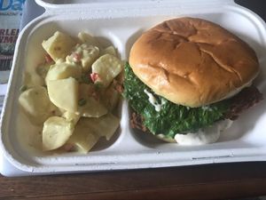 Chick’n & ranch sandwich with a side of potato salad at The Greener Kitchen in Baltimore