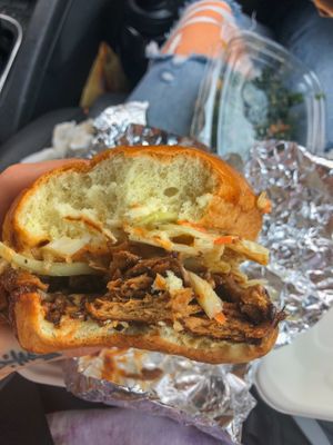 best bbq pulled “pork” sandwich i’ve ever had!! at The Greener Kitchen in Baltimore