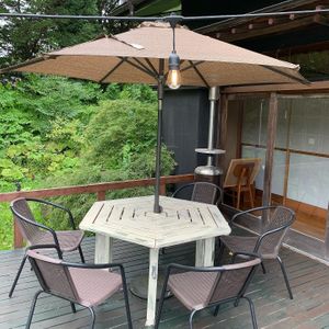 outdoor seating at Kuma Cafe in Hachinohe