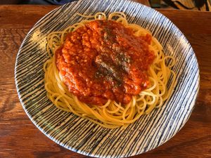 "meat" sauce pasta at Kuma Cafe in Hachinohe