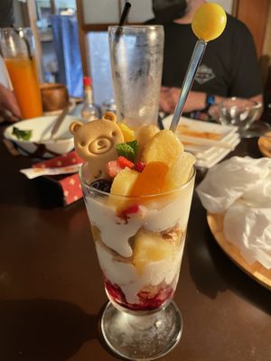 Frozen fruit is a part of basically all their desserts  at Kuma Cafe in Hachinohe