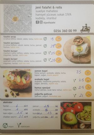 Menu page 1 at Jeni Falafel & Rolls in Istanbul