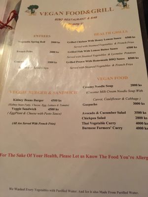 Vegan section of menu, also accomm to veganise other. Tealeaf salad to die for. at Bibo in Mandalay