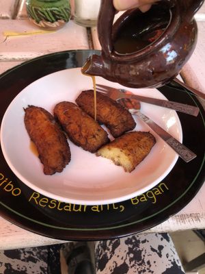 Fried banana with whisky caramel sause at Bibo in Mandalay