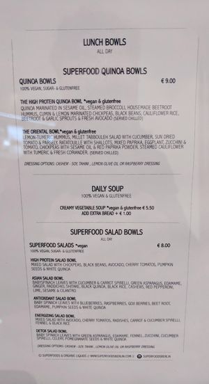 Menu March 2019 at Superfood & Organic Liquids in Berlin