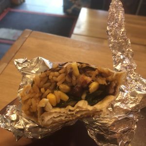 Vegan burrito with rice, corn, beans and other veg at Un Mexicain a Marseille in Marseille