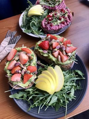 Avo and beetroot hummus toast  at Panenská Kaviareň in Bratislava
