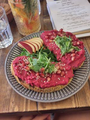 Beetroot Sourdough bread at Panenská Kaviareň in Bratislava
