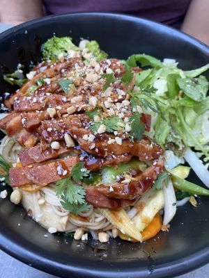 Seitan with noodles and tasty sauce   at Tiger Club in Berlin