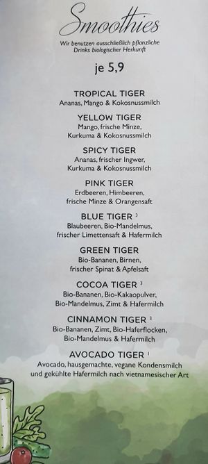 menu - smoothies at Tiger Club in Berlin