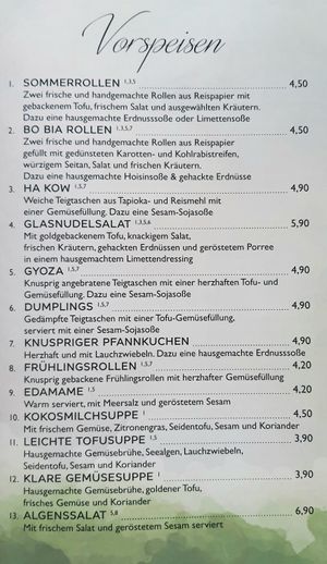 menu - appetizers at Tiger Club in Berlin