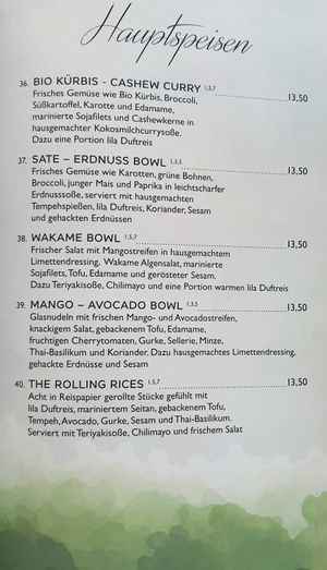 menu at Tiger Club in Berlin