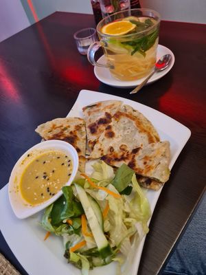 Pancakes with peanut sauce at Tiger Club in Berlin